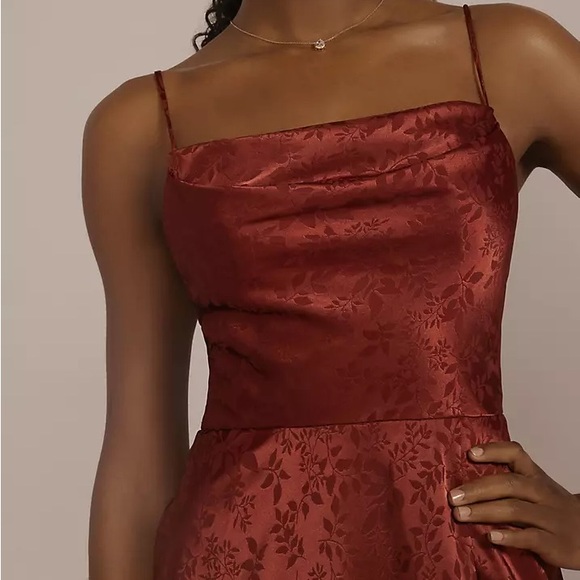 EUC David’s Bridal Jacquard Cowl Neck Bridesmaid Dress in Cinnamon, Sz 18 - Picture 2 of 9